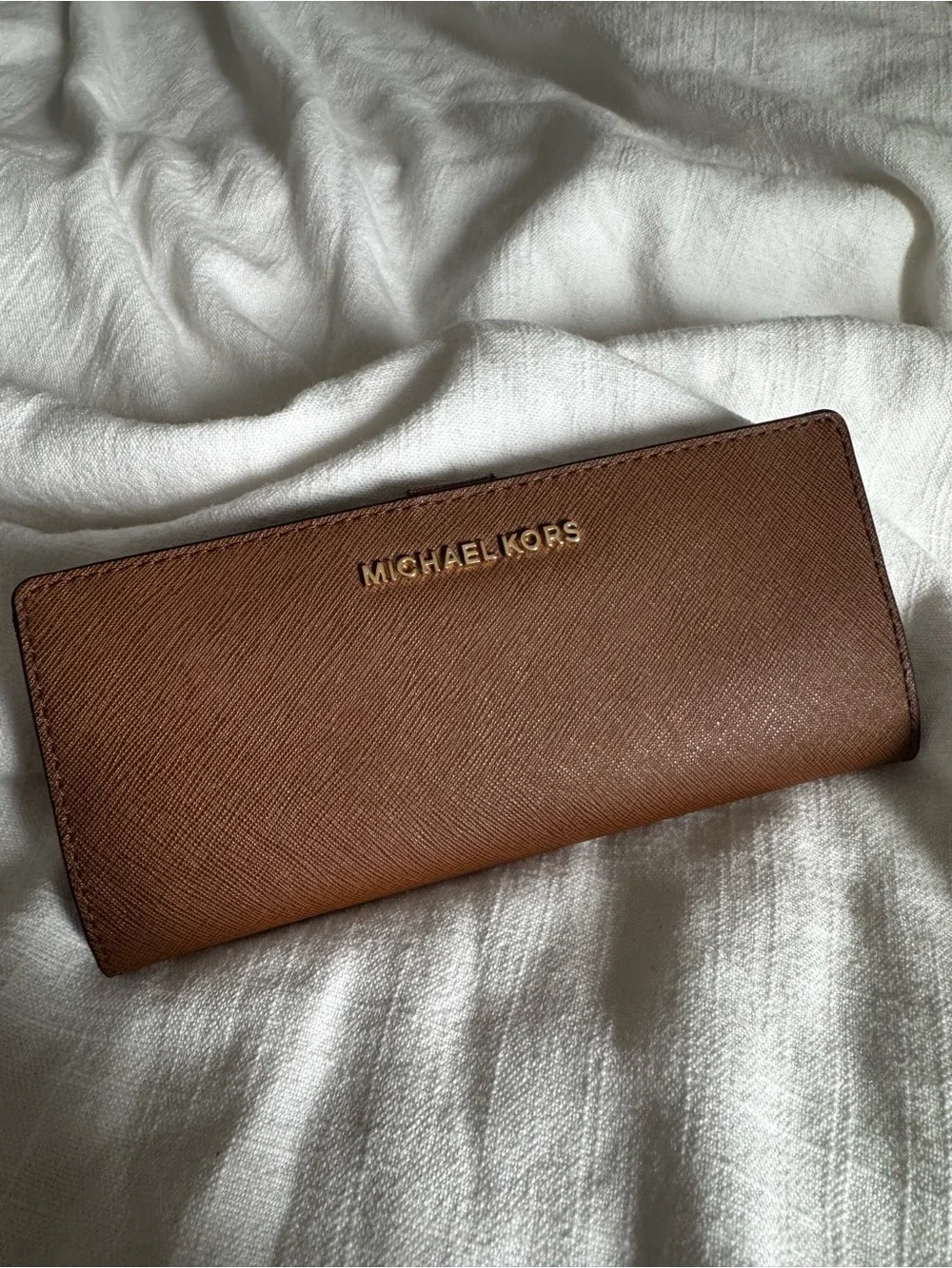 Michael Kors Brown Saffiano Leather Wallet with Gold Logo